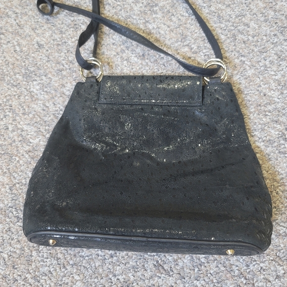 Vintage Due Fratelli Leather Black Shimmer Shoulder Bag - Picture 3 of 10